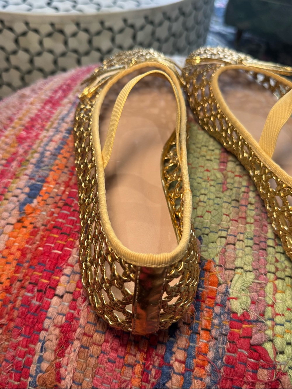 🔱⚜️ Gold Woven Ballet Flats - Women's Slip-On Loafers ⚜️🔱 - Picture 5 of 5